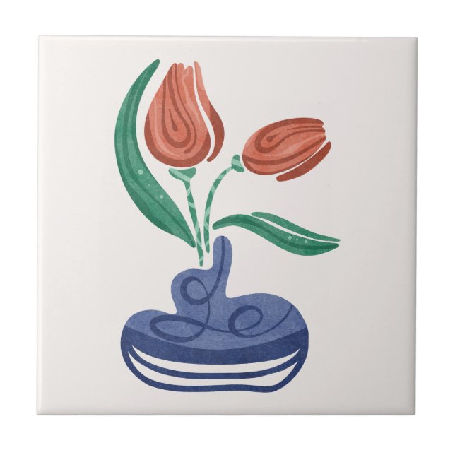 Moderne Vase mit Tulips | Floral Still Life Art Fliese (Vorderseite)