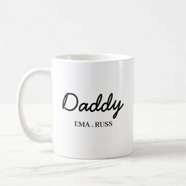 Moderne Vater-Kinder-Namen Vatertag-Script-Design Kaffeetasse (Links)