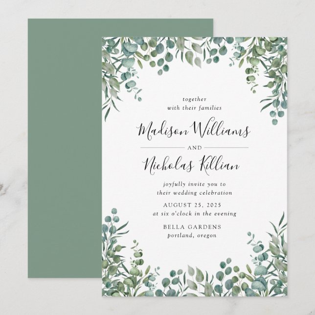 Moderne Vegetation | Botanische RahmenWedding Einladung (Vorne/Hinten)