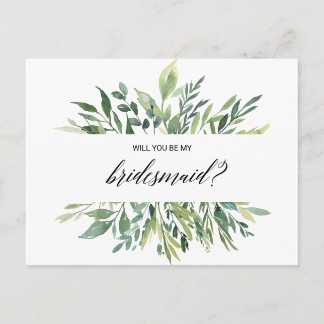 Moderne Vegetation Botanisches Foliage Bridesmaid Einladungspostkarte (Vorderseite)