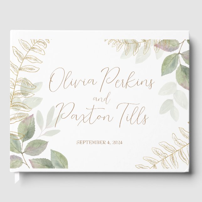 Moderne Vegetation mit Goldene Hochzeit Gästebuch (Vorderseite)