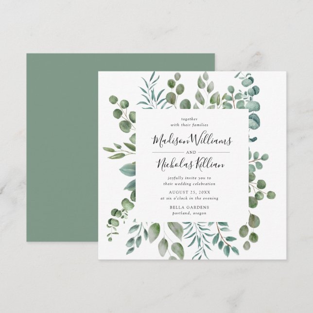 Moderne Vegetation | Square Frame Wedding Einladung (Vorne/Hinten)