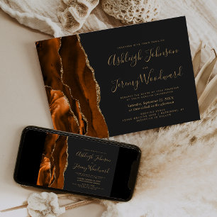 Moderne verbrannte Orange Gold Achat dunkle Hochze Einladung
