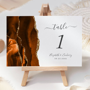 Moderne verbrannte Orange Gold Achat Hochzeit Tischnummer