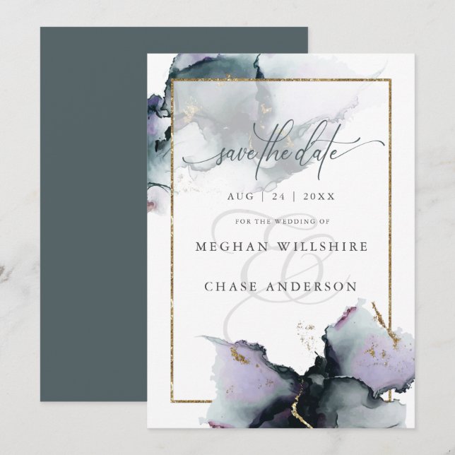 Moderne verklärte Amethyst Cyan Abstrakte Wasserfa (Vorne/Hinten)