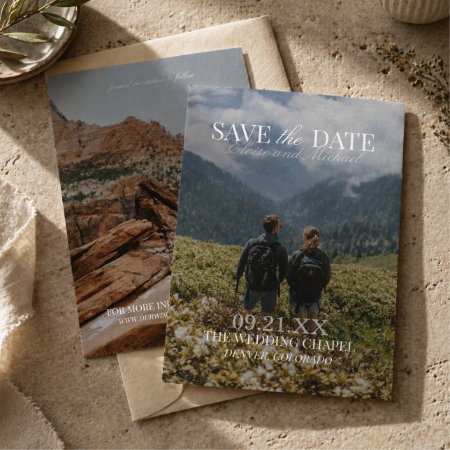 Moderne vertikale doppelseitige Fotografie Save Th Einladung (Modern Vertical Double-sided Photo Save The Date Invitation)