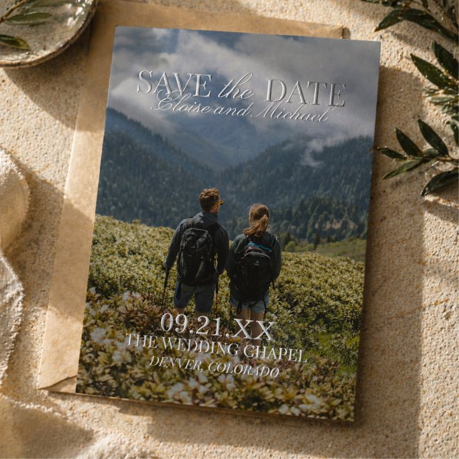 Moderne vertikale doppelseitige Fotografie Save Th Folieneinladung (Modern Vertical Double-sided Photo Save The Date Foil Invitation)