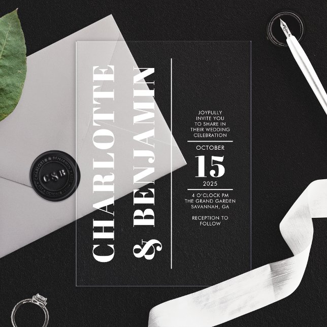 Moderne vertikale, fette, weiße Hochzeit Acryleinladungen (Von Creator hochgeladen)