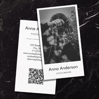 Moderne vertikale Fotografie QR Code Fotograf Visitenkarte