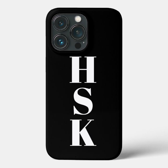 Moderne vertikale Monogramm-Initialen Schwarz-weiß Case-Mate iPhone Hülle (Rückseite)