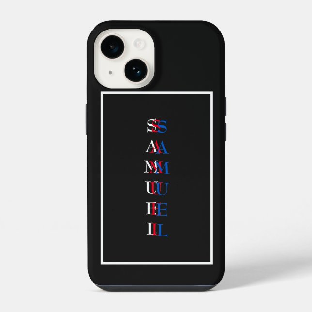 Moderne vertikale Monogramm Schwarz Weiß iPhone Hülle (Rückseite)