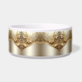 Moderne verzierte goldene Blumen-Haustier-Schale Napf
