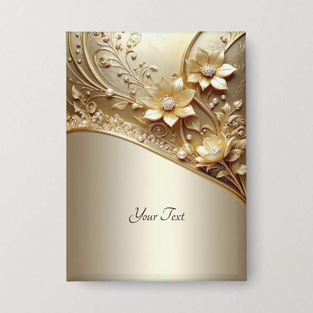 Moderne verzierte goldene Blumen mit Perlen Knopf Button (Vorderseite)