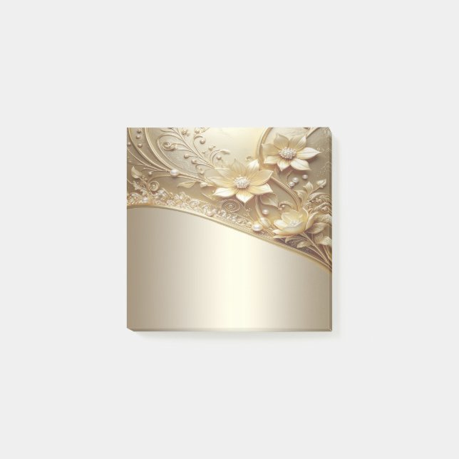 Moderne verzierte goldene Blumen-Post-it-Notes Post-it Klebezettel (Vorderseite)