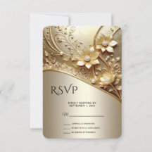 Moderne verzierte goldene Blumen-RSVP-Karte mit Pe
