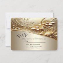 Moderne verzierte goldene Blumen-RSVP-Karte mit Pe