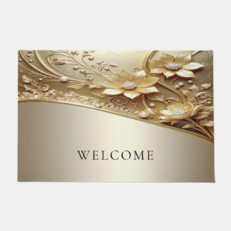 Moderne verzierte goldene Blumenmatte Fußmatte