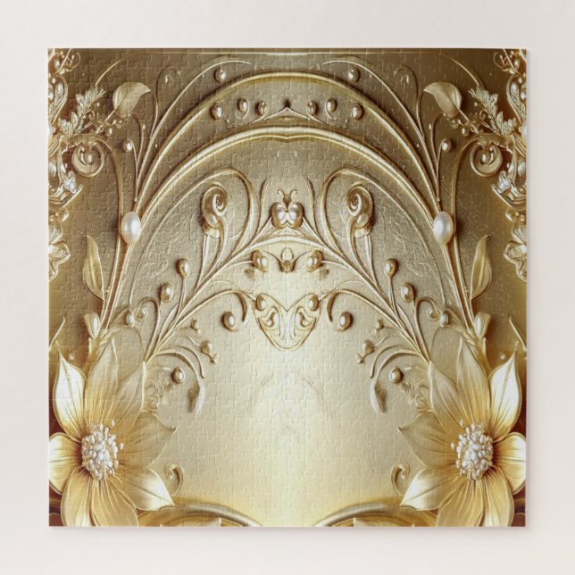 Moderne verzierte goldene Blumenpuzzle Puzzle (Vertikal)