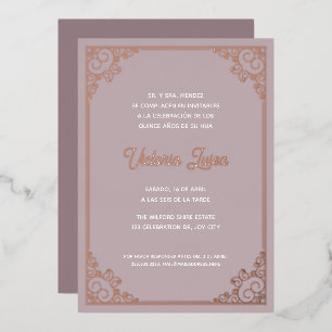 Moderne verzierte Rahmen-Rosa-Quinceañera-Gold Folieneinladung