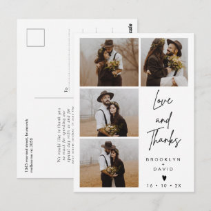 Moderne Vier-Foto Hochzeit Danke Postcard Postkarte