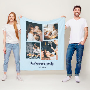 Moderne Vier FotoCollage Blau Fleecedecke