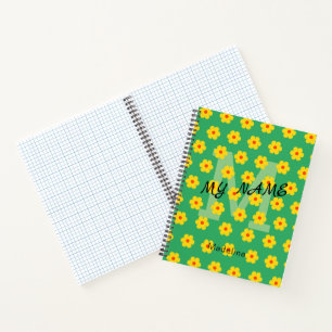 Moderne Vintag-gelbe-grüne Blume Notizbuch