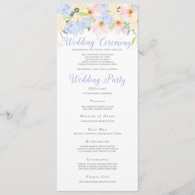 Moderne Vintag rosa Blumenkarte Programm (Vorderseite)