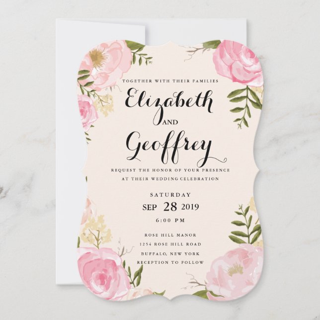 Moderne Vintag-rosa-florale Hochzeitsfeier Einladung (Vorderseite)