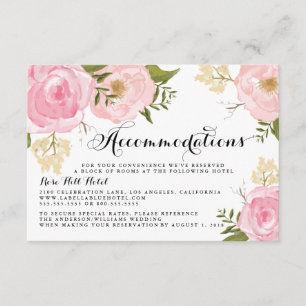 Moderne, Vintag-rosa-florale Hochzeitsunterkunft Begleitkarte
