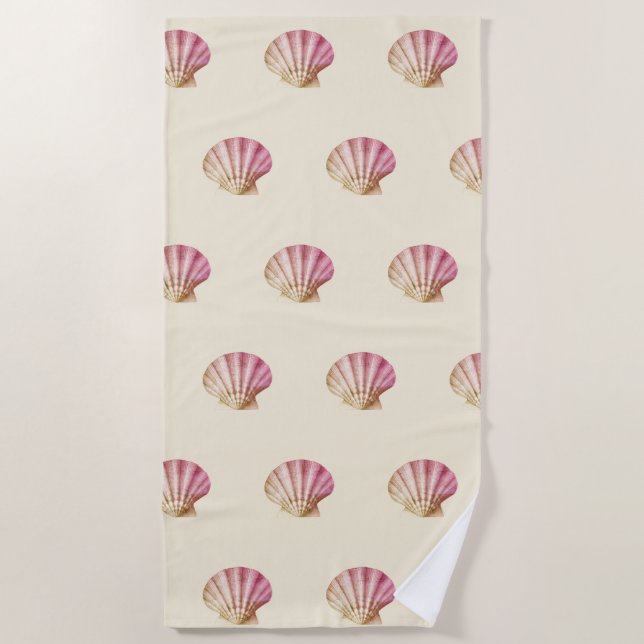 Moderne Vintag rosa Muscheln auf Beige Strandtuch (Vorderseite)