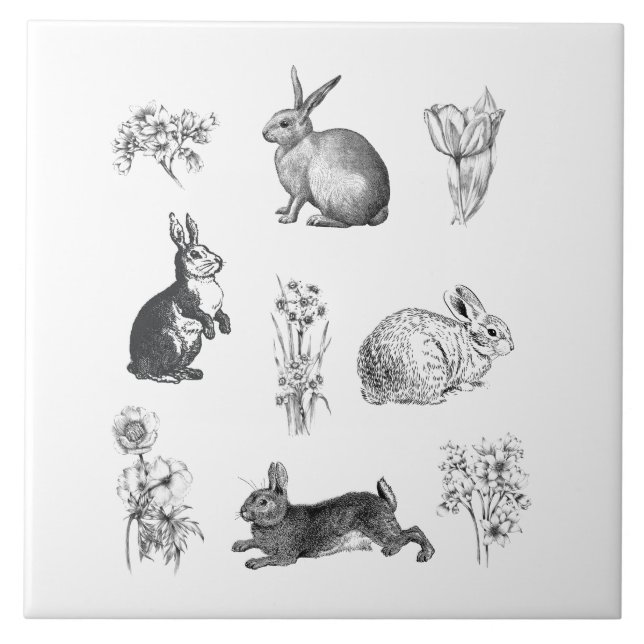 Moderne Vintage Bauernhäuser Osterkaninchen Fliese (Vorderseite)