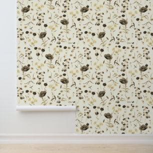 Moderne Vintage Beige Wildblumen Elfenbeinweiß Tapete