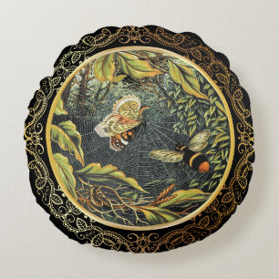 Moderne Vintage Bienen & Schmetterlinge im Spider' Rundes Kissen