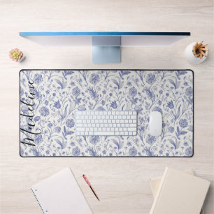 Moderne Vintage Blau & Weiß Wildblume Benutzername Schreibtischunterlage