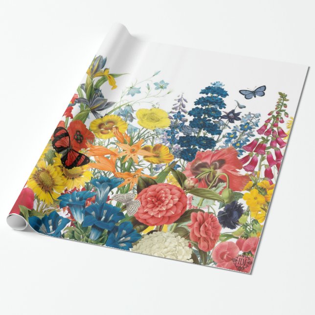 moderne Vintage Blumen Geschenkpapier (Ungerollt)