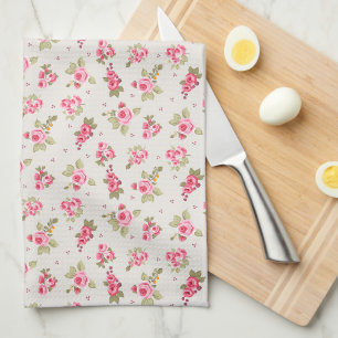 Moderne Vintage-Blumenmuster-Rosa-Rose-Tan-Küchenh Geschirrtuch