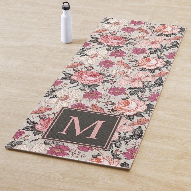 Moderne Vintage Blüte Mit Monogramm Yogmatte Yogamatte (Beispiel)