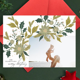 Moderne Vintage-Botanik-WEIHNACHTS-Fotorahmen Feiertagskarte