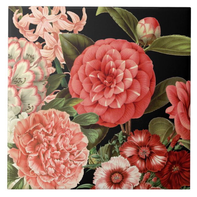 moderne Vintage botanisch-rosa Blume Fliese (Vorderseite)