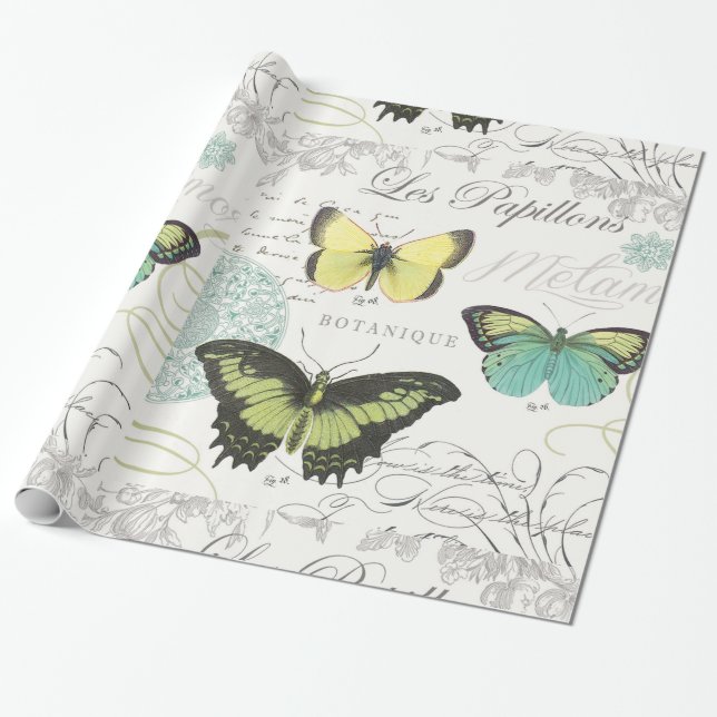 moderne Vintage botanische butterfiles Geschenkpapier (Ungerollt)