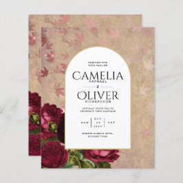 Moderne Vintage botanische Rote Rosen zum Hochzeit