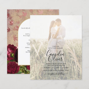 Moderne Vintage botanische Rote Rosen zum Hochzeit