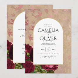 Moderne Vintage botanische Rote Rosen zum Hochzeit Einladung