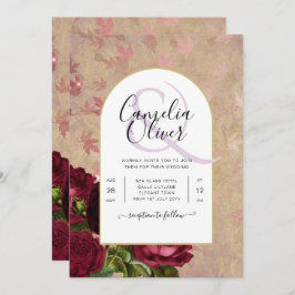 Moderne Vintage botanische Rote Rosen zum Hochzeit Einladung