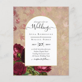 Moderne Vintage botanische Rote Rosen zum Hochzeit Flyer