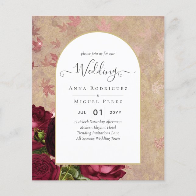 Moderne Vintage botanische Rote Rosen zum Hochzeit Flyer