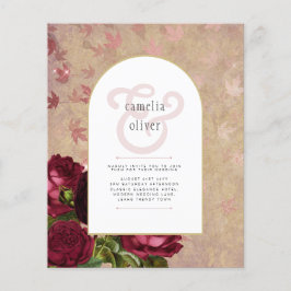 Moderne Vintage botanische Rote Rosen zum Hochzeit Flyer