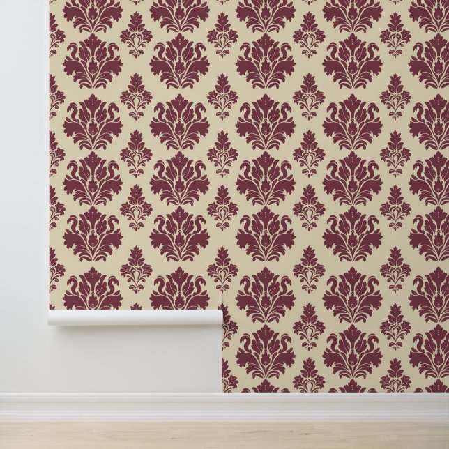 Moderne Vintage Burgundy Damask Gothic Tapete (Anwendung)