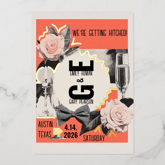 Moderne Vintage Collage aus dem Mittelalter Folieneinladung (Vorderseite)