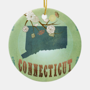 Moderne Vintage Connecticut-Staats-Karte - weises Keramikornament